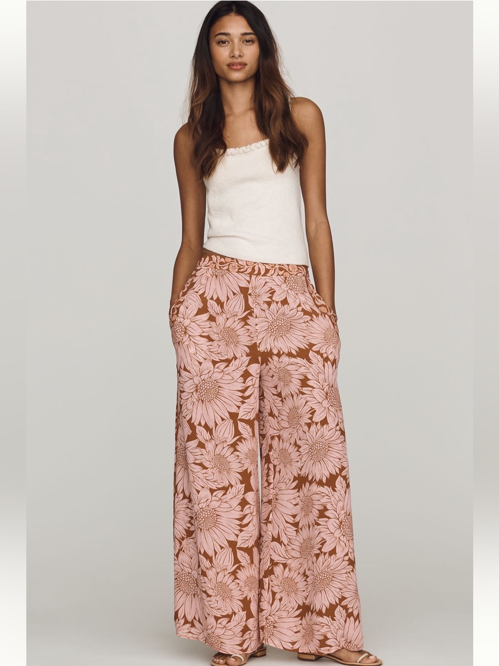 NWT FARM Rio Pink Floral Printed Wide-Leg Pants